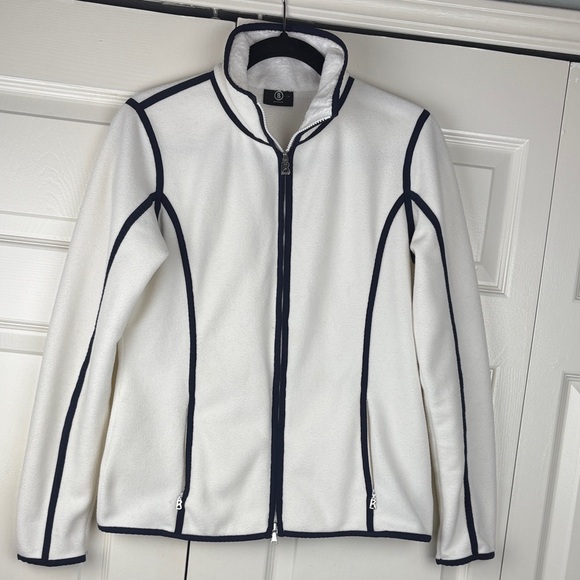 Bogner Jackets & Blazers - Bogner Sport White Fleece Jacket Navy Piping Full Zip Size M